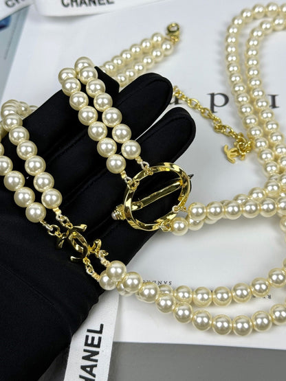 [⭐Spark]25K Pencil Double C Double-Layer Pearl Sweater Chain