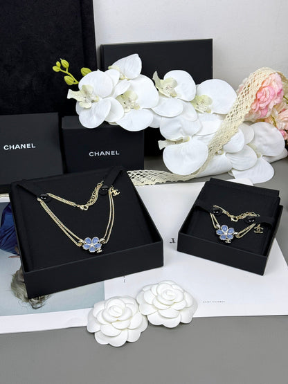 [⭐Spark]New Blue Floral Double-Layer Necklace