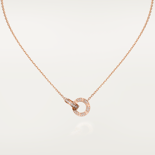 [⭐Spark]LOVE 7.6MM NECKLACE ROSE GOLD AND SILVER  FULL DIAMOND