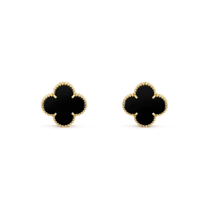 [⭐Spark]CLOVER MEDIUM 1 MOTIFS  ONYX STUD EARRINGS
