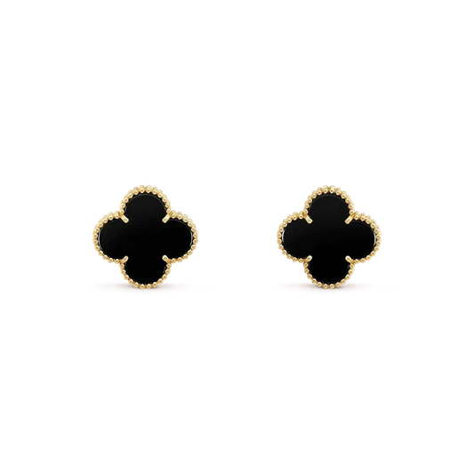 [⭐Spark]CLOVER MEDIUM 1 MOTIFS  ONYX STUD EARRINGS