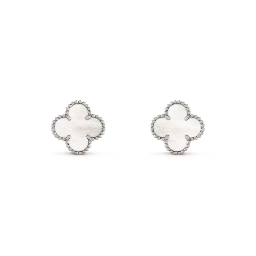 [⭐Spark]CLOVER MEDIUM 1 MOTIFS  WHITE MOP EARRINGS SILVER