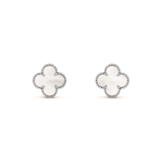 [⭐Spark]CLOVER MEDIUM 1 MOTIFS  WHITE MOP EARRINGS SILVER