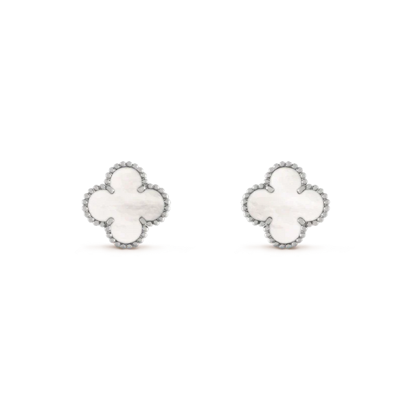 [⭐Spark]CLOVER MEDIUM 1 MOTIFS  WHITE MOP EARRINGS SILVER