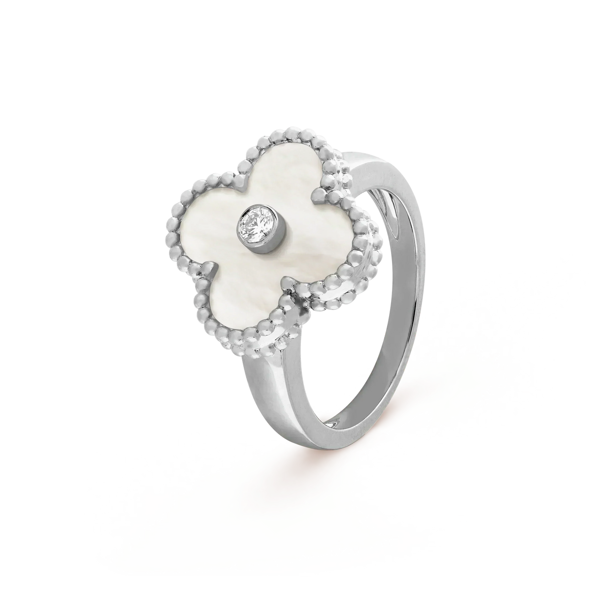 [⭐Spark]CLOVER SILVER MOP DIAMOND RING