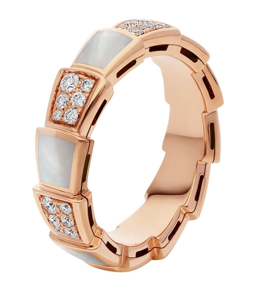 [⭐Spark]SERPENTI RING PINK GOLD MOP DIAMOND PAVED 4MM