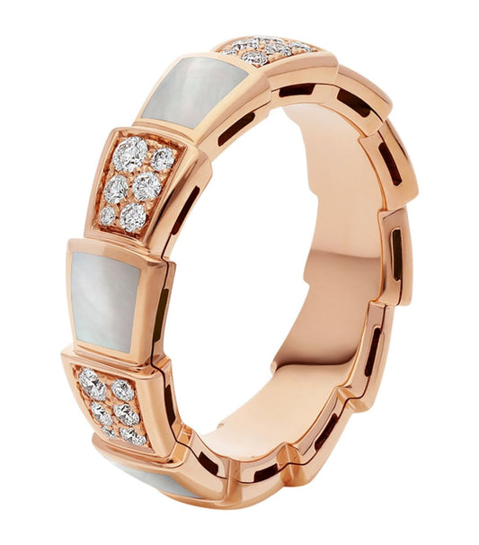 [⭐Spark]SERPENTI RING PINK GOLD MOP DIAMOND PAVED 4MM