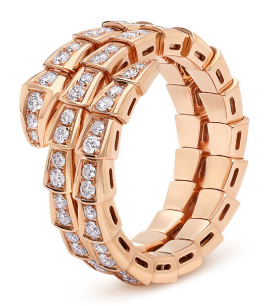 [⭐Spark]SERPENTI RING PINK GOLD DIAMOND DOUBLE ROW