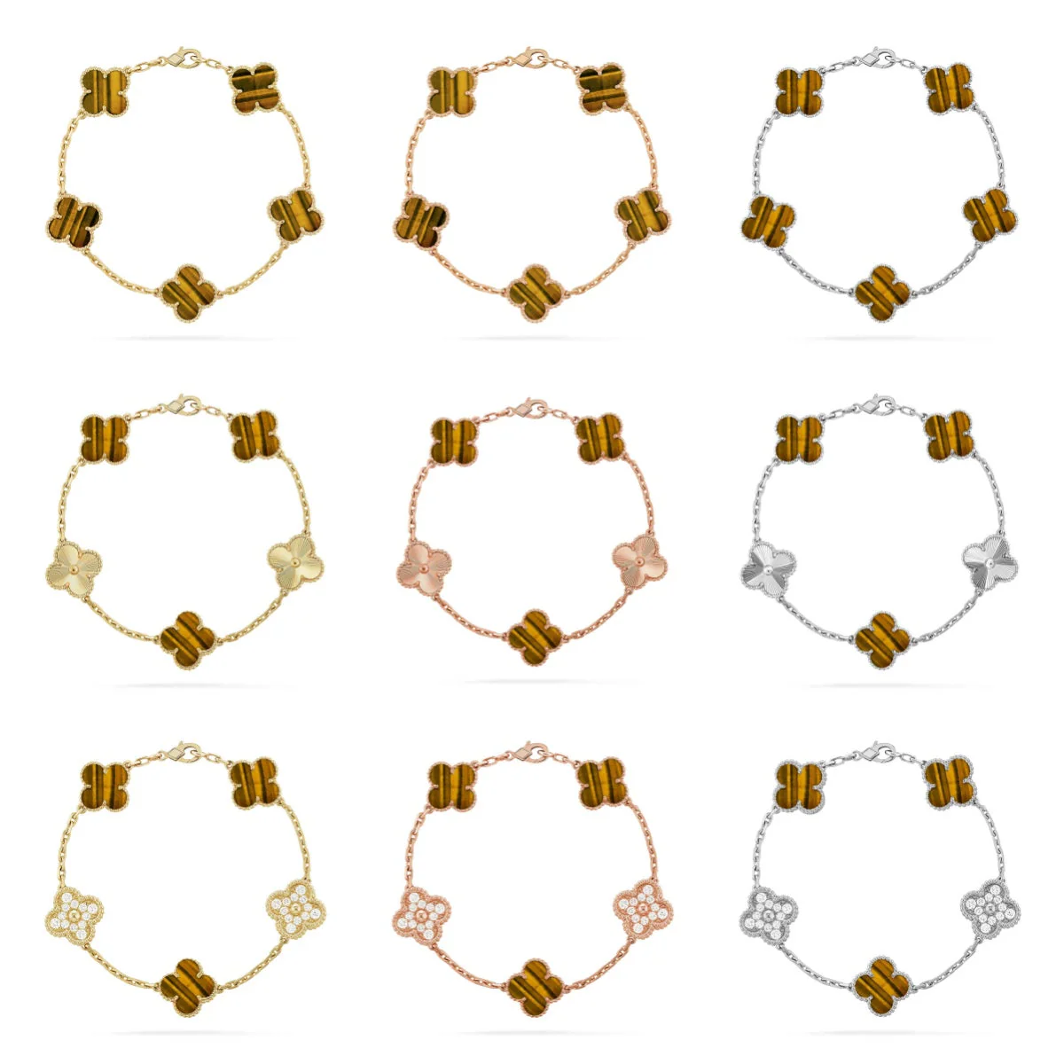 [⭐Spark] CLOVER 5 MOTIFS TIGER EYE BRACELET COLLECTION