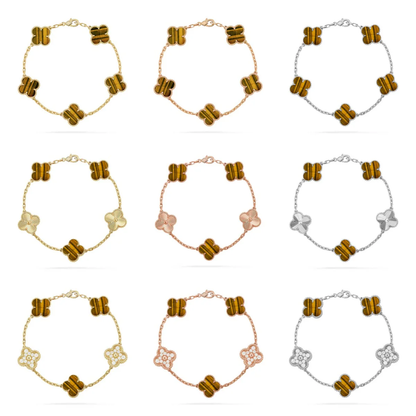 [⭐Spark] CLOVER 5 MOTIFS TIGER EYE BRACELET COLLECTION