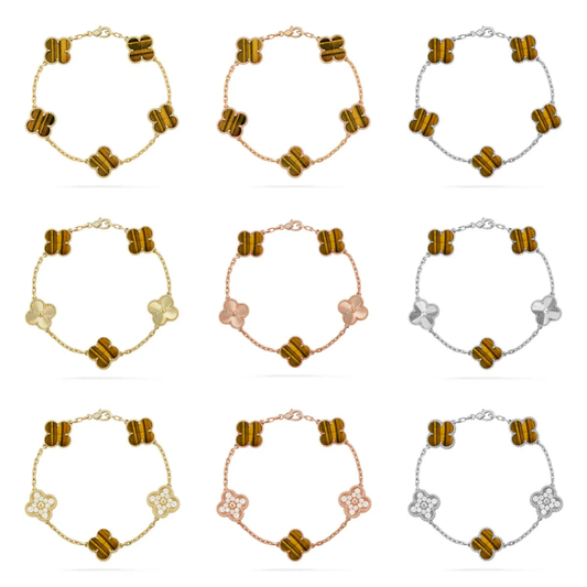 [⭐Spark] CLOVER 5 MOTIFS TIGER EYE BRACELET COLLECTION