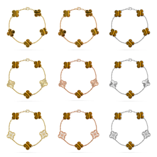 [⭐Spark] CLOVER 5 MOTIFS TIGER EYE BRACELET COLLECTION