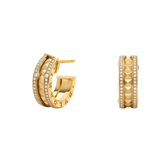 [⭐Spark]ZERO 1 ROCK GOLD EARRINGS WITH STUDDED SPIRAL AND PAVED DIAMONDS