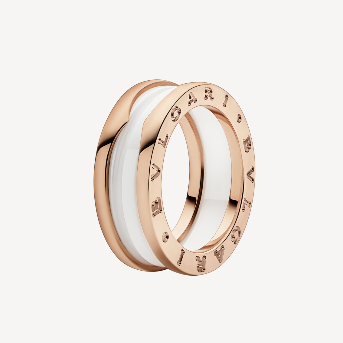 [⭐Spark]ZERO 1 TWO-BAND LOOPS AND WHITE CERAMIC SPIRAL PINK GOLD RING