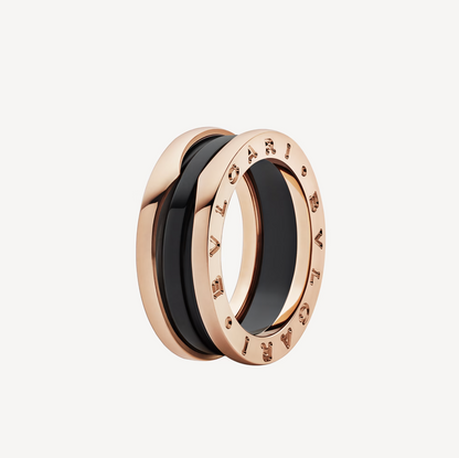 [⭐Spark]ZERO 1 TWO-BAND LOOPS AND BLACK CERAMIC PINK GOLD RING