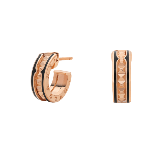 [⭐Spark]ZERO 1 ROCK PINK GOLD EARRINGS WITH STUDDED SPIRAL AND BLACK CERAMIC