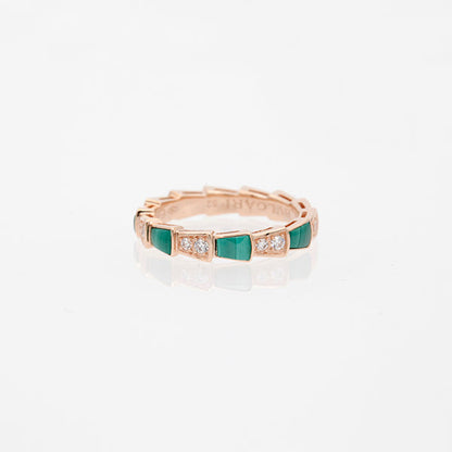 [⭐Spark]SERPENTI RING PINK GOLD MALACHITE DIAMOND 3MM