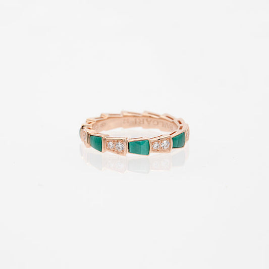 [⭐Spark]SERPENTI RING PINK GOLD MALACHITE DIAMOND 3MM