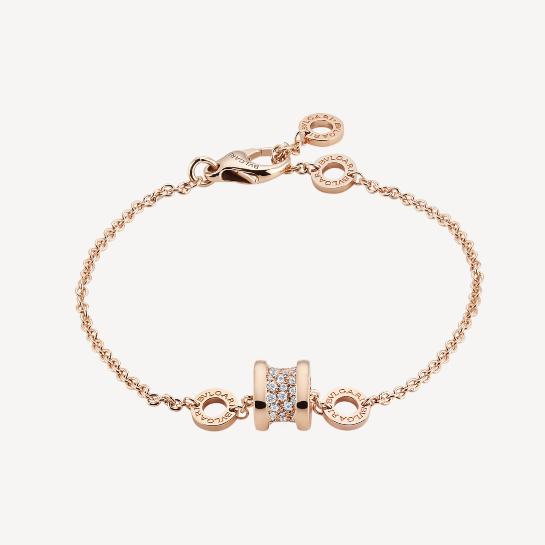 [⭐Spark]ZERO 1 SOFT PINK GOLD WITH PAVED DIAMONDS ON THE SPIRAL BRACELET