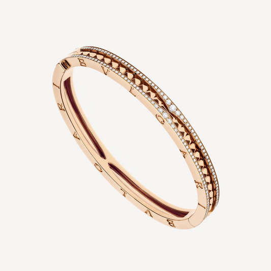 [⭐Spark]ZERO 1 SPIRAL AND PAVED DIAMOND PINK GOLD BRACELET
