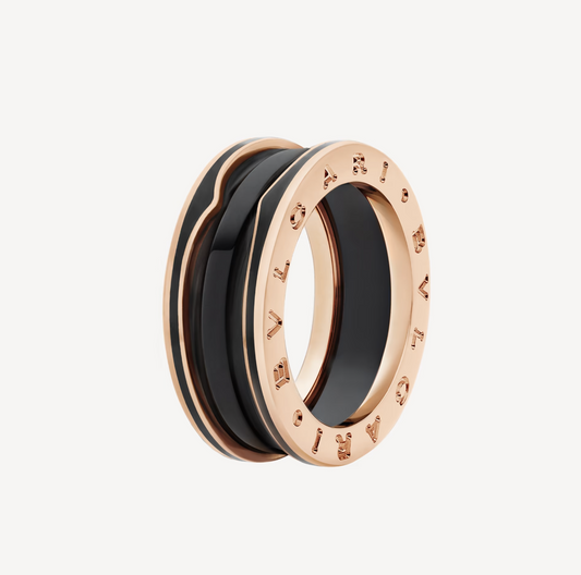 [⭐Spark]ZERO 1 TWO-BAND WITH MATTE BLACK CERAMIC PINK GOLD RING