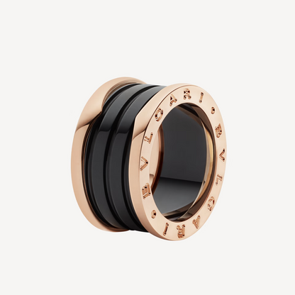 [⭐Spark]ZERO 1 FOUR-BAND LOOPS AND BLACK CERAMIC SPIRAL PINK GOLD RING