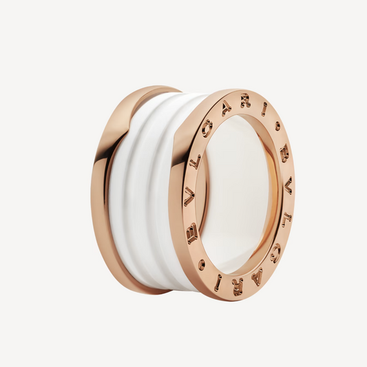 [⭐Spark]ZERO 1 FOUR-BAND LOOPS AND WHITE CERAMIC SPIRAL PINK GOLD RING