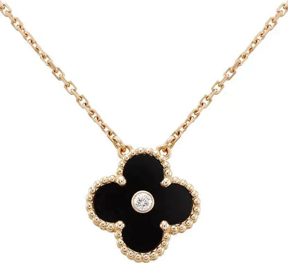 [⭐Spark]CLOVER 15MM DIAMOND ONYX NECKLACE