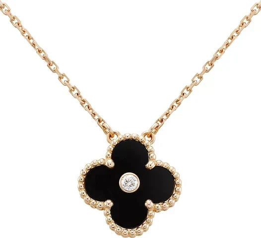 [⭐Spark]CLOVER 15MM DIAMOND ONYX NECKLACE