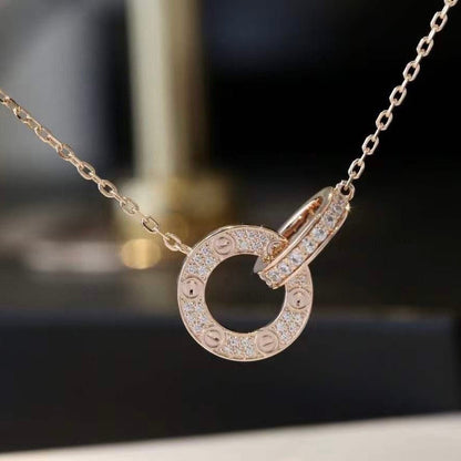[⭐Spark]LOVE 7.6MM NECKLACE ROSE GOLD AND SILVER  FULL DIAMOND