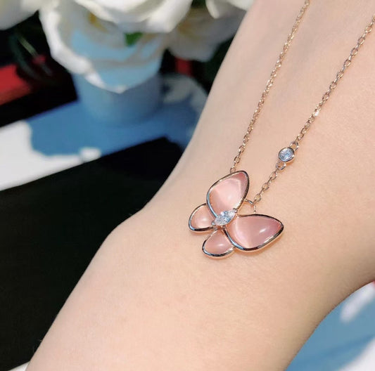 [⭐Spark]BUTTERFLY PINK MOTHER-OF-PEARL DIAMOND NECKLACE