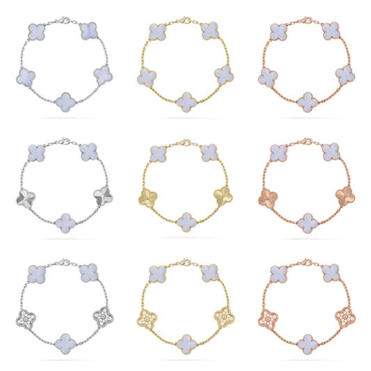 [⭐Spark] CLOVER 5 MOTIF PURPLE CHALCEDONY BRACELET COLLECTION