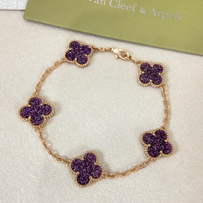 [⭐Spark]NEW PURPLE SAND-GOLD FOUR-LEAF CLOVER 5-FLOWER BRACELET