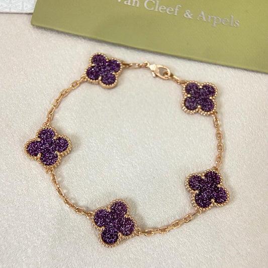 [⭐Spark]NEW PURPLE SAND-GOLD FOUR-LEAF CLOVER 5-FLOWER BRACELET