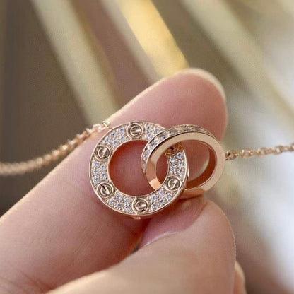 [⭐Spark]LOVE 7.6MM NECKLACE ROSE GOLD AND SILVER  FULL DIAMOND