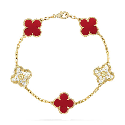 [⭐Spark] CLOVER 5 MOTIF RED CORNELIAN BRACELET COLLECTION