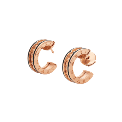 [⭐Spark]ZERO 1 ROCK PINK GOLD EARRINGS WITH STUDDED SPIRAL AND BLACK CERAMIC