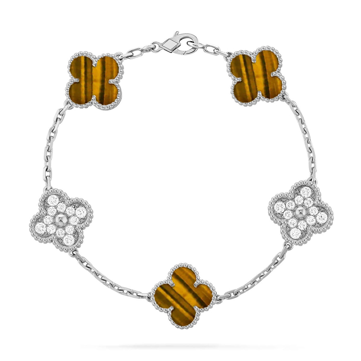 [⭐Spark] CLOVER 5 MOTIFS TIGER EYE BRACELET COLLECTION