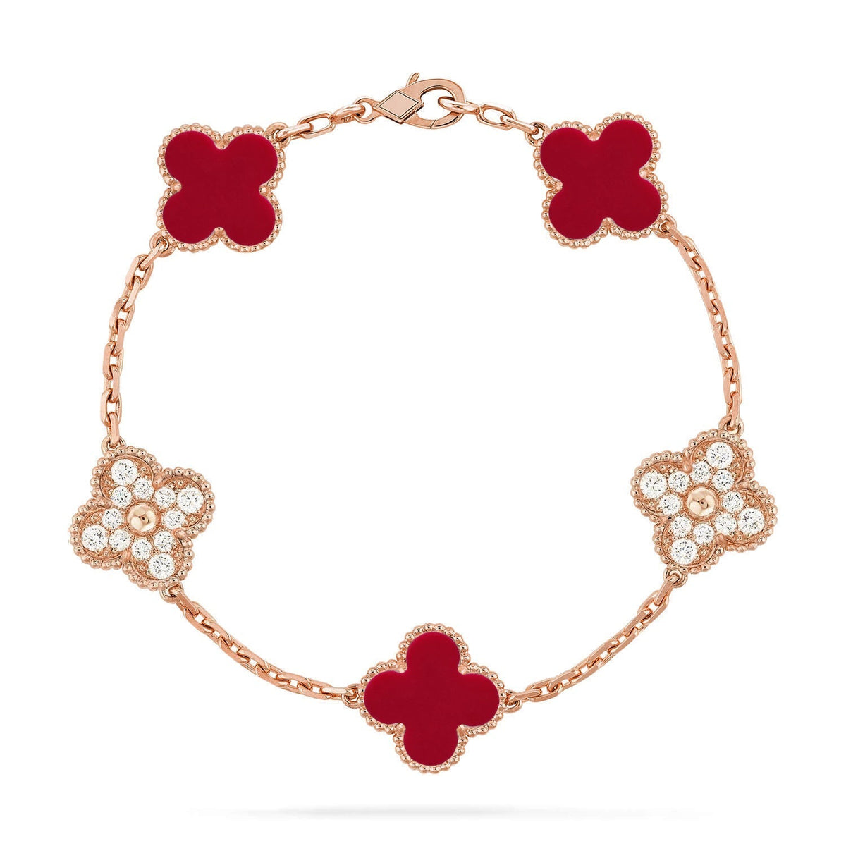 [⭐Spark] CLOVER 5 MOTIF RED CORNELIAN BRACELET COLLECTION