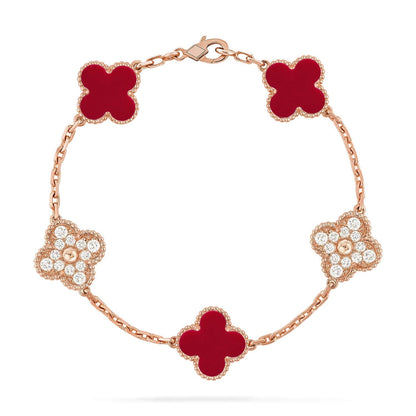 [⭐Spark] CLOVER 5 MOTIF RED CORNELIAN BRACELET COLLECTION
