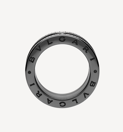 [⭐Spark]ZERO 1 ROCK FOUR-BAND BLACK CERAMIC WITH STUDDED SPIRAL AND PAVED DIAMONDS RING