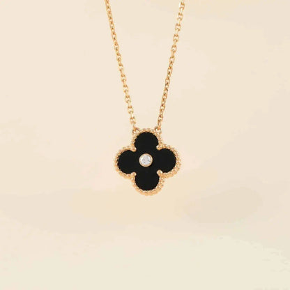 [⭐Spark]CLOVER 15MM DIAMOND ONYX NECKLACE