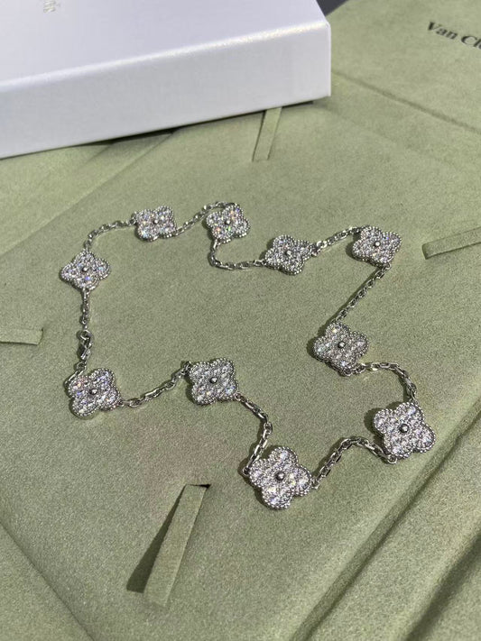 [⭐Spark]CLOVER 10 MOTIFS  FULL DIAMOND NECKLACE