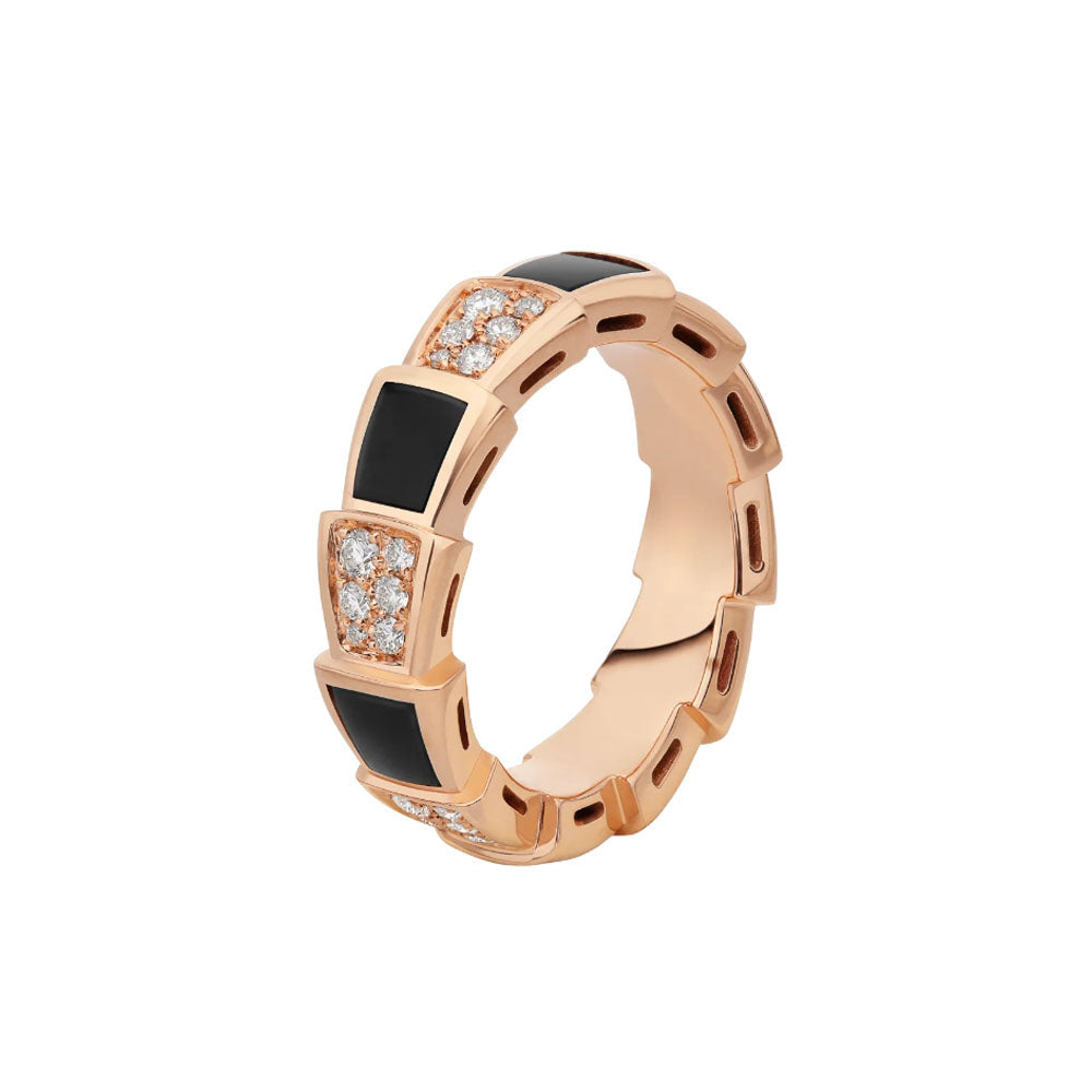 [⭐Spark]SERPENTI RING PINK GOLD BLACK MOP DIAMOND PAVED 4MM