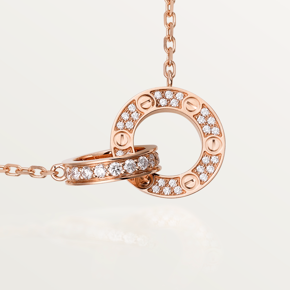 [⭐Spark]LOVE 7.6MM NECKLACE ROSE GOLD AND SILVER  FULL DIAMOND