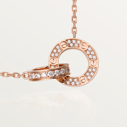 [⭐Spark]LOVE 7.6MM NECKLACE ROSE GOLD AND SILVER  FULL DIAMOND