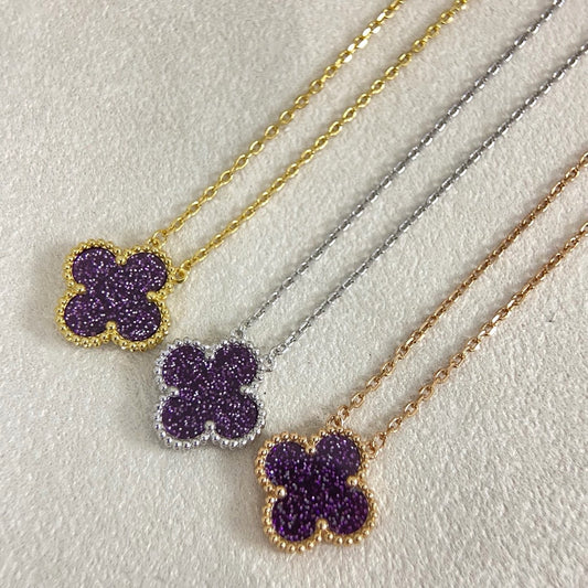 [⭐Spark]NEW 15MM PURPLE SAND-GOLD FOUR-LEAF CLOVER NECKLACE