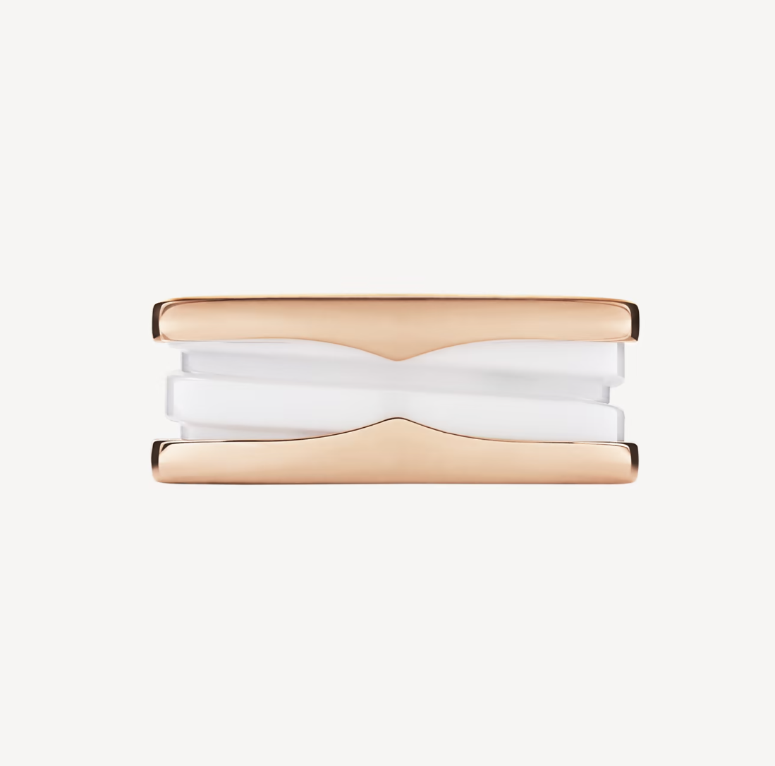 [⭐Spark]ZERO 1 TWO-BAND LOOPS AND WHITE CERAMIC SPIRAL PINK GOLD RING