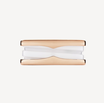 [⭐Spark]ZERO 1 TWO-BAND LOOPS AND WHITE CERAMIC SPIRAL PINK GOLD RING