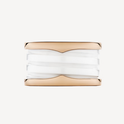 [⭐Spark]ZERO 1 FOUR-BAND LOOPS AND WHITE CERAMIC SPIRAL PINK GOLD RING